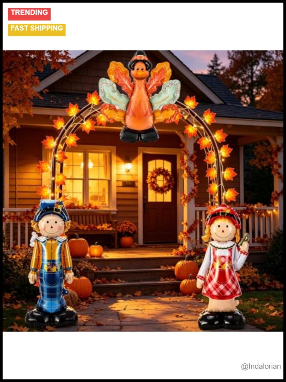 Fall Thanksgiving Metal Archway Outdoor Decoration with Balloons & Lights